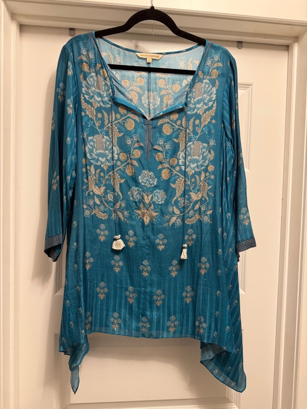 Anita Dongre Teal Tunic with Gold Floral Embroidery
